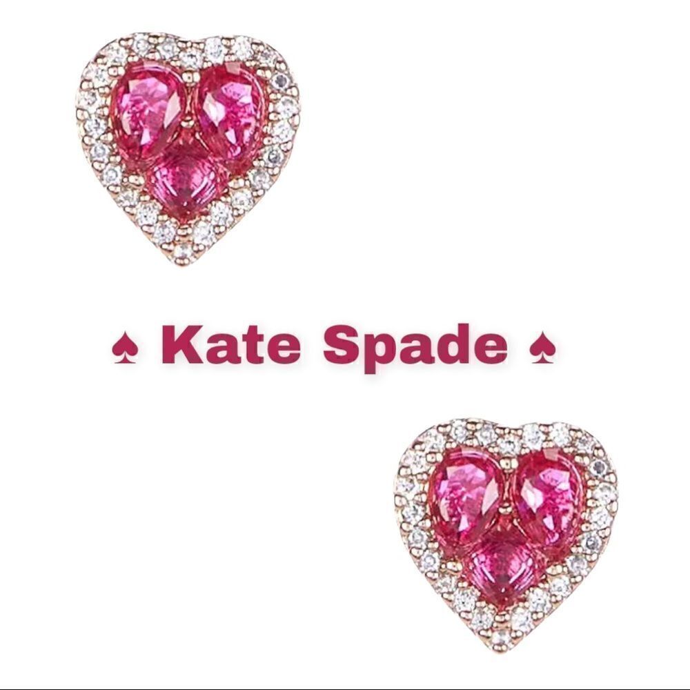 New KATE SPADE Spell It Out Heart Stud Earrings pink - Picture 2 of 8